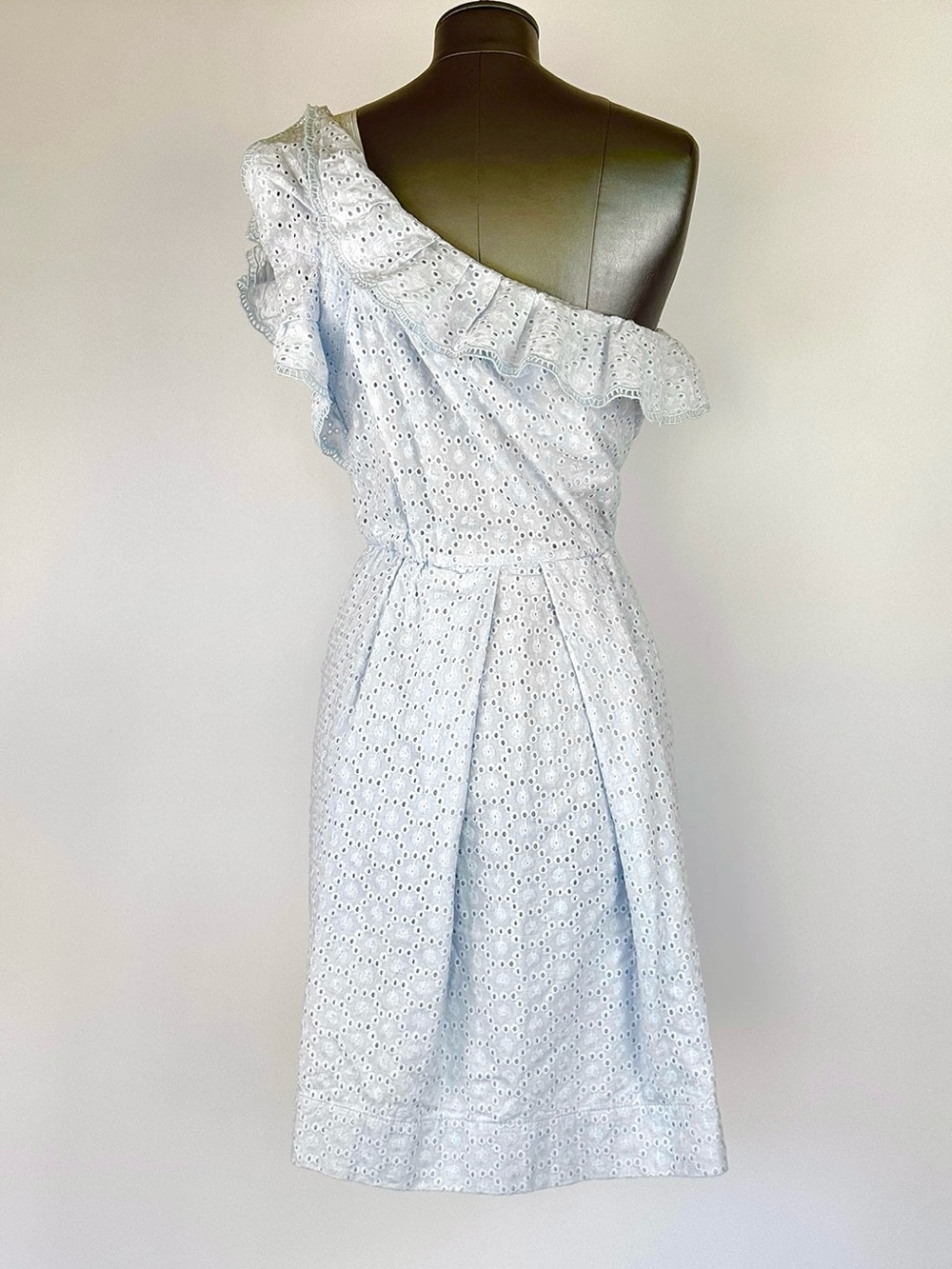 See by Chloé One-Shoulder Eyelet Dress in Pale Blue Size 6 - Picture 5 of 8